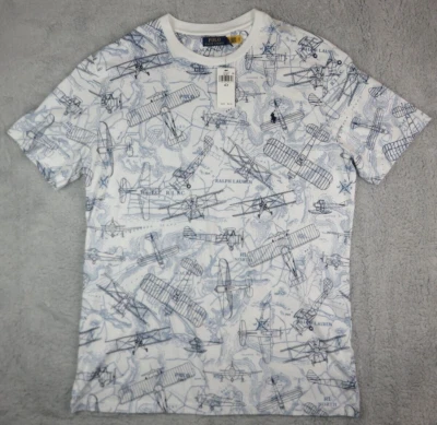 Camisa Polo Ralph Lauren Air Plane Para Hombres XLT Mapa Club de Vuelo Blanco Azul Algodón Nueva Foto 1 de 4