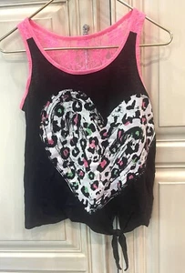 Justice Neon Cheetah Top Girls sz 12 Pink Lace Back Gemstones Glitter Clothes - Picture 1 of 3