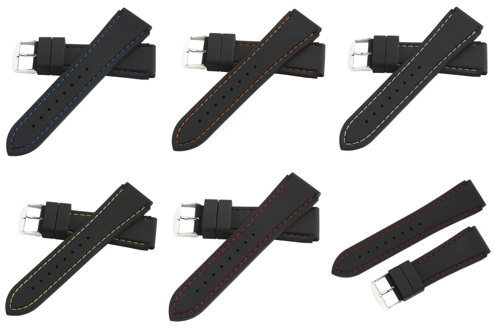Hadley-Roma MS3345 Black Silicone Rubber Colored Stitch Dive Watch Band Strap - Image 1 of 1