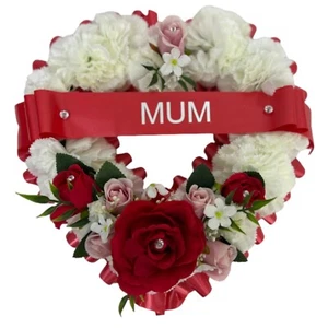 Funeral Flowers Wreath Open heart Memorial Grave Tribute pink Mum artificial - Picture 1 of 12