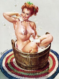 Lovely Woman in Wooden Tub 8.5x11" Photo Print Pinup Elvgren Sudsy Bath Fine Art