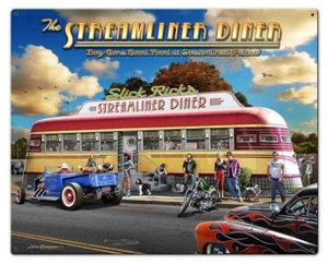 "THE STREAMLINER DINER" HOT ROD Metal Sign by Larry Grossman - Picture 1 of 2