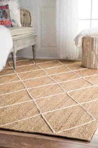 Rug Carpet Jute Mat Rectangle Natural Farmhouse Runner Rustic Look Braided Rugs - Picture 1 of 4