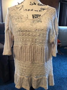 Blu Pepper Ivory & Beige Stretch Short-sleeved Mixed Media Top Size Small - Picture 1 of 4