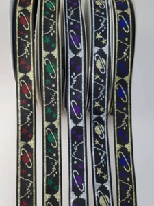 Planets and stars fabric metallic trim 1" Wide sold by the yard - Picture 1 of 11