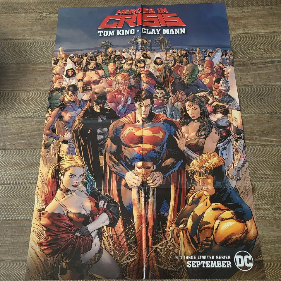 ¡NUEVO! Póster promocional plegado Tom King Clay Mann 2019 DC HERO IN CRISIS 24x36 Foto 1 de 1
