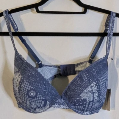 Sujetador Lucky Brand 34C No Show Light Lift Demi Azul Patrón Paisley Nylon/Spandex A Foto 1 de 4