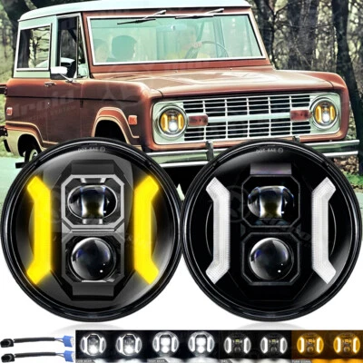For Ford Mustang Bronco 1965-78 F100 F250 7" Inch Round LED Headlights Turn&DRL Foto 1 de 4