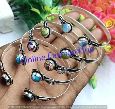 Lote de brazaletes brazaletes enchapados en plata de ley 925 de calsílice y mezcla de piedras preciosas regalo Foto 1 de 3