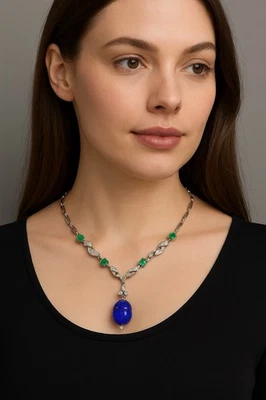 Ювелирные изделия ювелирные изделия платина ожерелье скарабей лазурит изумруд винт - Изображение 1 из 4