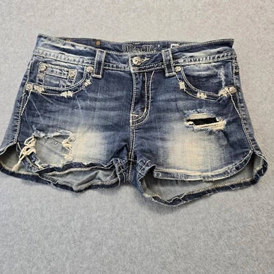 Miss Me Denim Shorts Womens 30 Blue Distressed Rhinestone Fleur De Lis JE8139H - Image 1 of 4