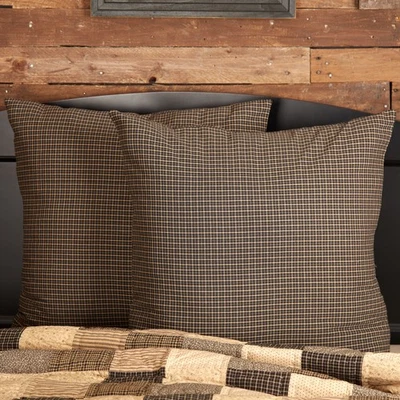 Primitive Euro Sham Black Kettle Grove Cotton Plaid Bedroom Decor VHC Brands - Image 1 of 4