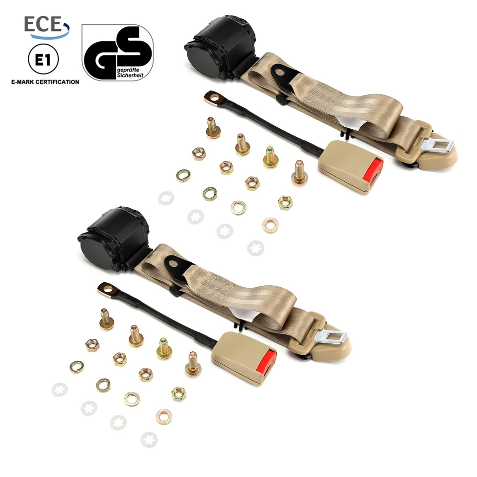 Paar Beige Original VW Transporter 3Punkt Sicherheitsgurt Gurtpeitsche EPrüfung - Bild 1 von 4