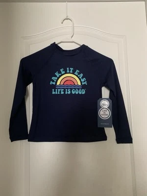 NUEVO CON ETIQUETAS LIFE IS GOOD UPF 50 Camisa de Sol Manga Larga Protección contra Erupciones NIÑOS Pequeña B25-5 Foto 1 de 4