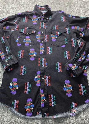 Vintage Wrangler Shirt Mens 15.5-34 Black Western Aztec Cowboy Brushpopper 90s - Image 1 of 4