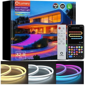 Smart Outdoor Neon Rope Lights, RGBAICW Music Sync Flexible Color Changing Si... - Picture 1 of 8