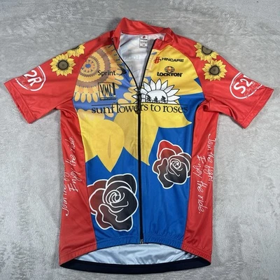 Camiseta deportiva de ciclismo Hincapie vintage para hombre mediana cremallera completa girasoles a rosas Foto 1 de 4