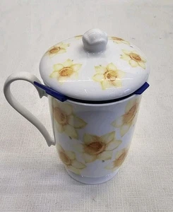 Whittard of Chelsea Ceramic Coffee /Tea  Mug Lid Infuser Amaranta Yellow Flowers - Picture 1 of 9