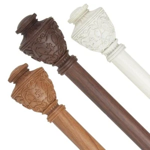 1 inch Adjustable Single Faux Wood Curtain Rod 48-84 inch in Pearl White with - Picture 1 of 3