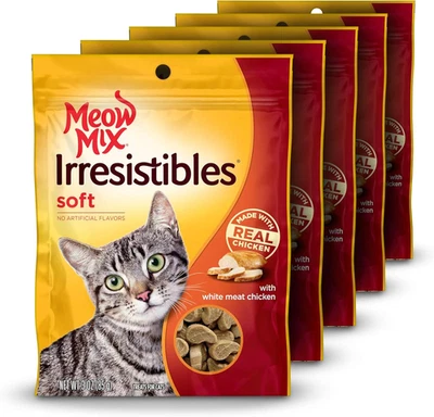 THE J.M. SMUCKER CO. Meow Mix Irresistibles Soft Cat Treats, White Meat Chicken, 3 Ounce (Pack of 5)