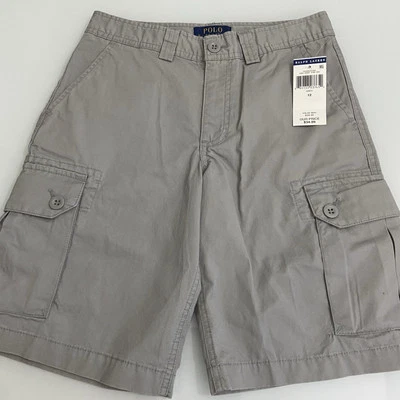 Polo Ralph Lauren Boy's Cargo Shorts Classic Chino Gray Outdoor Sz 12 Flat Front - Image 1 of 4
