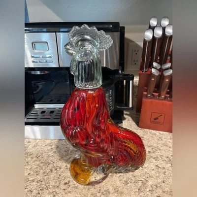 Chili Peppers Red In Vinegar Liquid Kitchen Decor Glass Bottle Rooster Food Art - Imagem 1 de 4