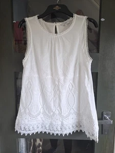 Next White Stretch Lace Detail Sleeveless Top Size 14 - Picture 1 of 8