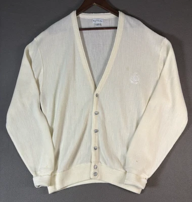 Vintage IZOD Cardigan Sweater Preppy Acrylic Ivory Made In USA Size XLT 80s 90s - Image 1 of 4