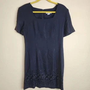Express Vintage marineblau Blumen bestickt quadratischer Ausschnitt Cocktailkleid 9/10 - Bild 1 von 8