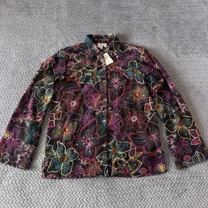 Nuevo con etiquetas Top para mujer Coldwater Creek negro multicolor floral con botones talla pequeña - Imagen 1 de 3