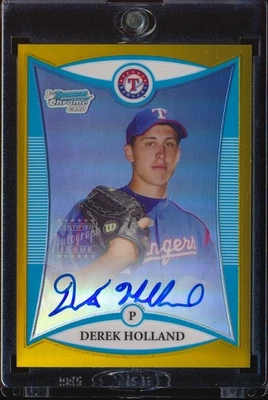 2008 BOWMAN CHROME DRAFT DEREK HOLLAND GOLD REFRACTOR REF AUTO AUTOGRAPH 29/50 - Image 1 of 2