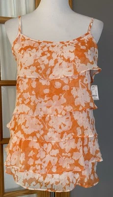 Blusa floral en capas New York & Co para mujer talla S naranja cabaña hada romántica Foto 1 de 4