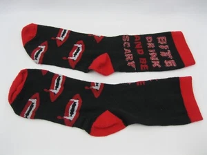 Vampire Socks Bite Drink And Be Scary Red Sparkly Fangs Blood Horror Unisex New - Picture 1 of 5