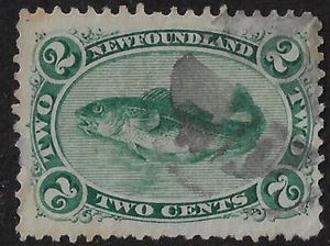 Newfoundland 1870 2c cod, blue green SC24/SG31 used, clear margins. CV $45(a2972 - Picture 1 of 3