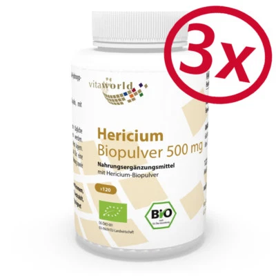 Pack de 3 Hericium Poudre Qualité Bio 500mg 360 Capsules Végétariennes - Photo 1/3