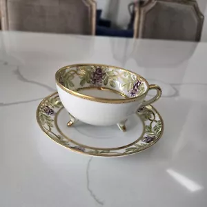Nippon Hand Painted Gold Trim Tea Cup and Saucer Japanese China rare - Picture 1 of 12