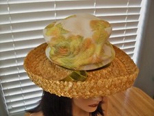 Vintage 1950`S Beauty "Fagon Boutique" Italy/France Designer Straw & Brocade Hat