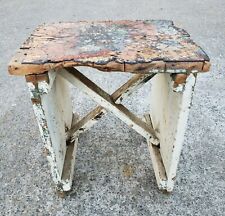 Antique Primitive Rustic Wooden Cricket Foot Stool Bench Old Paint Folk Art 