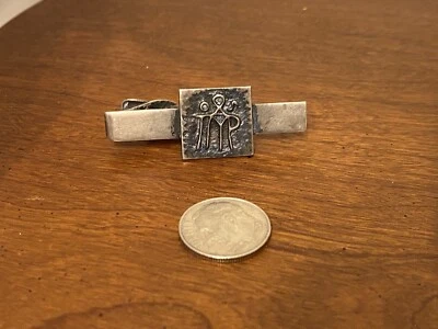 Vintage Taxco Mexico Mid Century Sterling Silver Abstract Figures Tie Bar Clip - Image 1 of 4