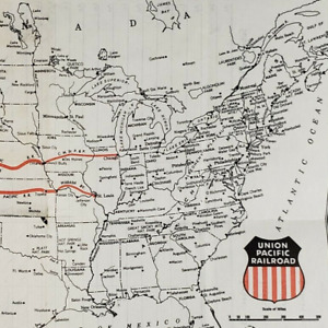 Union Pacific Map c1960 Railroad Los Angeles Chicago New York Travel Plan K425