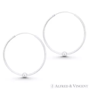 Orecchini a cerchio tubo leggero 36 mm cerchio e sfera 4 mm in argento sterling .925 - Foto 1 di 1