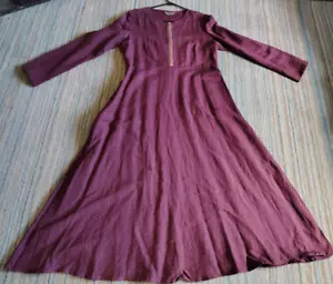 SHUKR Linen Blend Abaya, Maxi Dress-Burgundy- Medium, flared skirt, length 50" - Picture 1 of 2