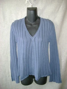 Neu mit Etikett Flachs Pima Baumwolle breit gerippt KURZ PULLOVER Pullover Gr. S/M - M/L $ 138 BLAU - Bild 1 von 6