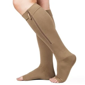 Zipper Compression Socks 20-30mmHg Open Toe Compression Socks with Wide Calf - Picture 1 of 7