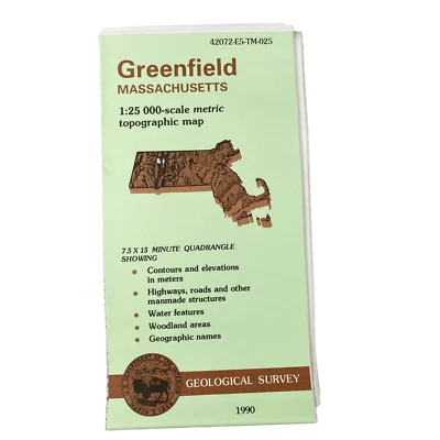 USGS Topographic Map 1990 Survey 30"x60" MA Greenfield 42072-E5-TM-025 - Image 1 of 4