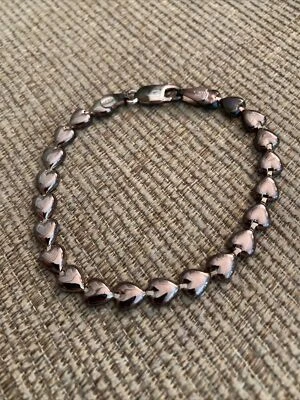 VTG Puffy Heart Continuous Panel Link Bracelet 7 1/8" Sterling Silver 925 Italy - Image 1 of 4