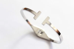 Women Stainless Steel Silver T Cuff Open Bangle Bracelet Jewelry Adjustable USA - Picture 1 of 5