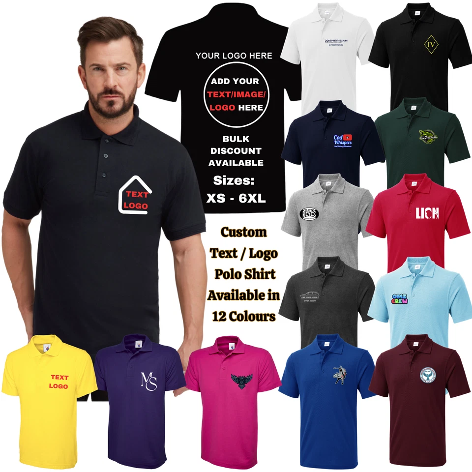 Custom Polo Shirt Personalised Logo Printed Workwear Uniform Business Staff Tee - Image 1 of 1