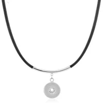 Collar de joyería a presión de cuero negro para dijes estilo jengibre de 18-20 mm 18"+2" de extensión Foto 1 de 4