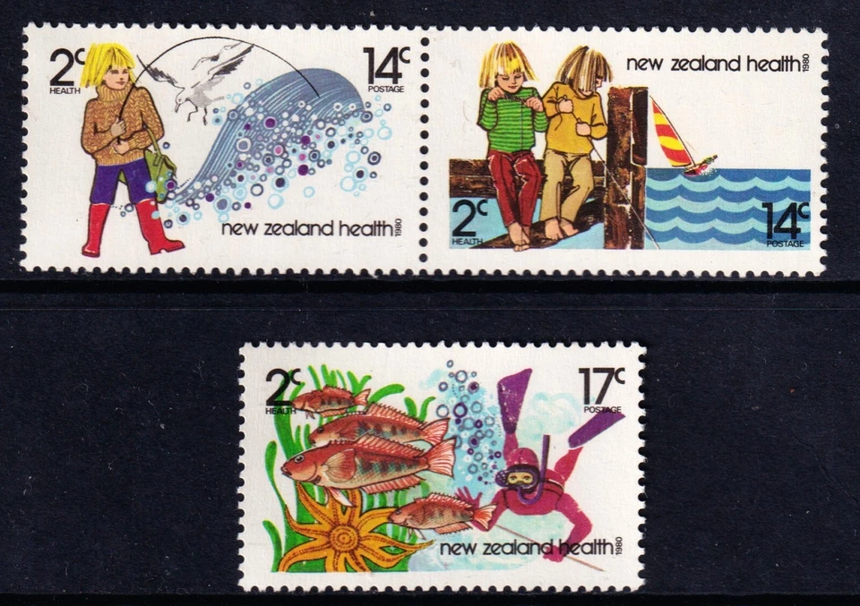 新西兰 1980 年健康 - 钓鱼完整完好全新无标签套装 SC B106-B108 — 第 1/1 张图片